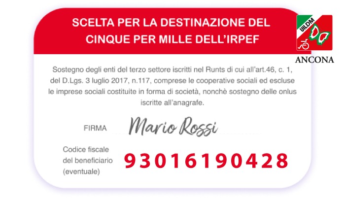 Firma per il 5x1000 alla UILDM Ancona Odv